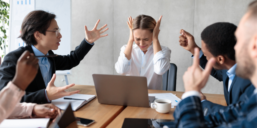 People arguing during meeting