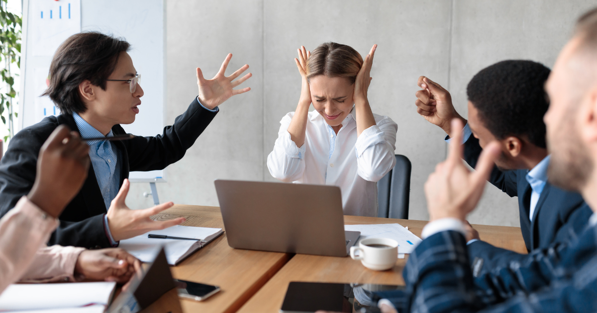 People arguing during meeting